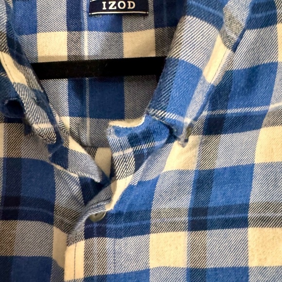 Izod Blue and White Casual Button Down Flannel Shirt - Picture 3 of 3